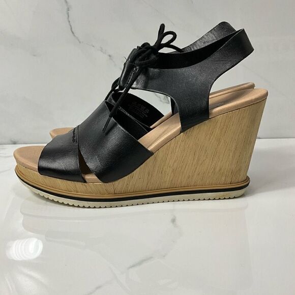 DR. SCHOLL’S Summertime Black Leather Wedge Heel Sandals - Picture 6 of 9